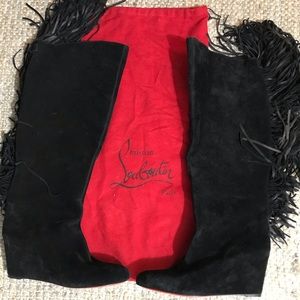Christian Louboutin Black Suede Fringe Boots 8.5